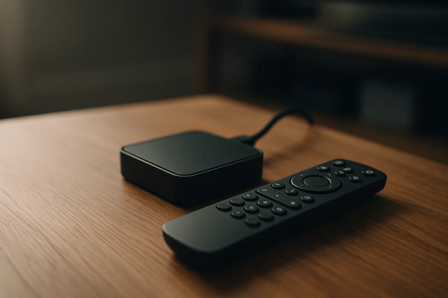 IPTV set-top box and remote on a table