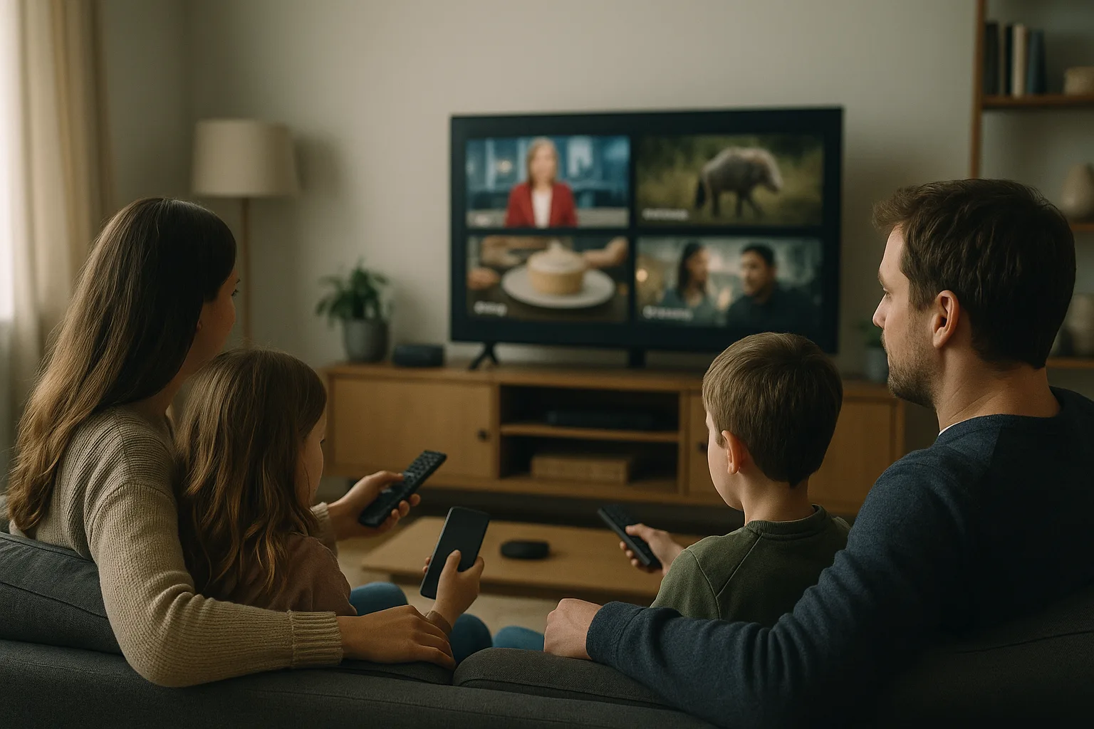 Family watching IPTV at home in the UK