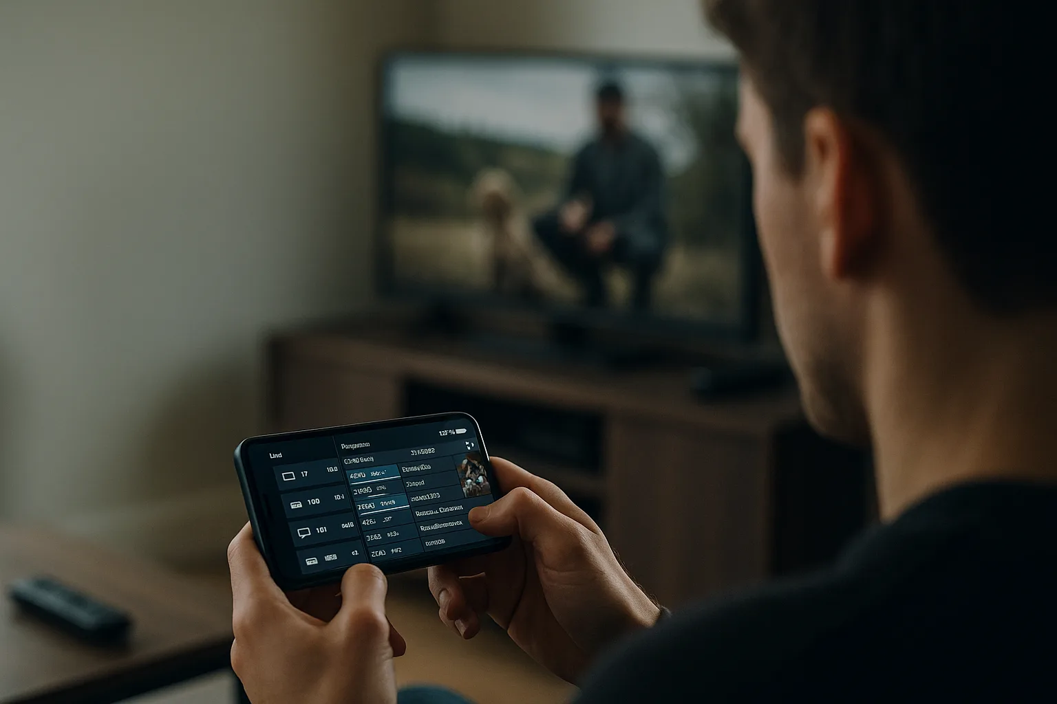 Smartphone displaying IPTV service with EPG functionality.