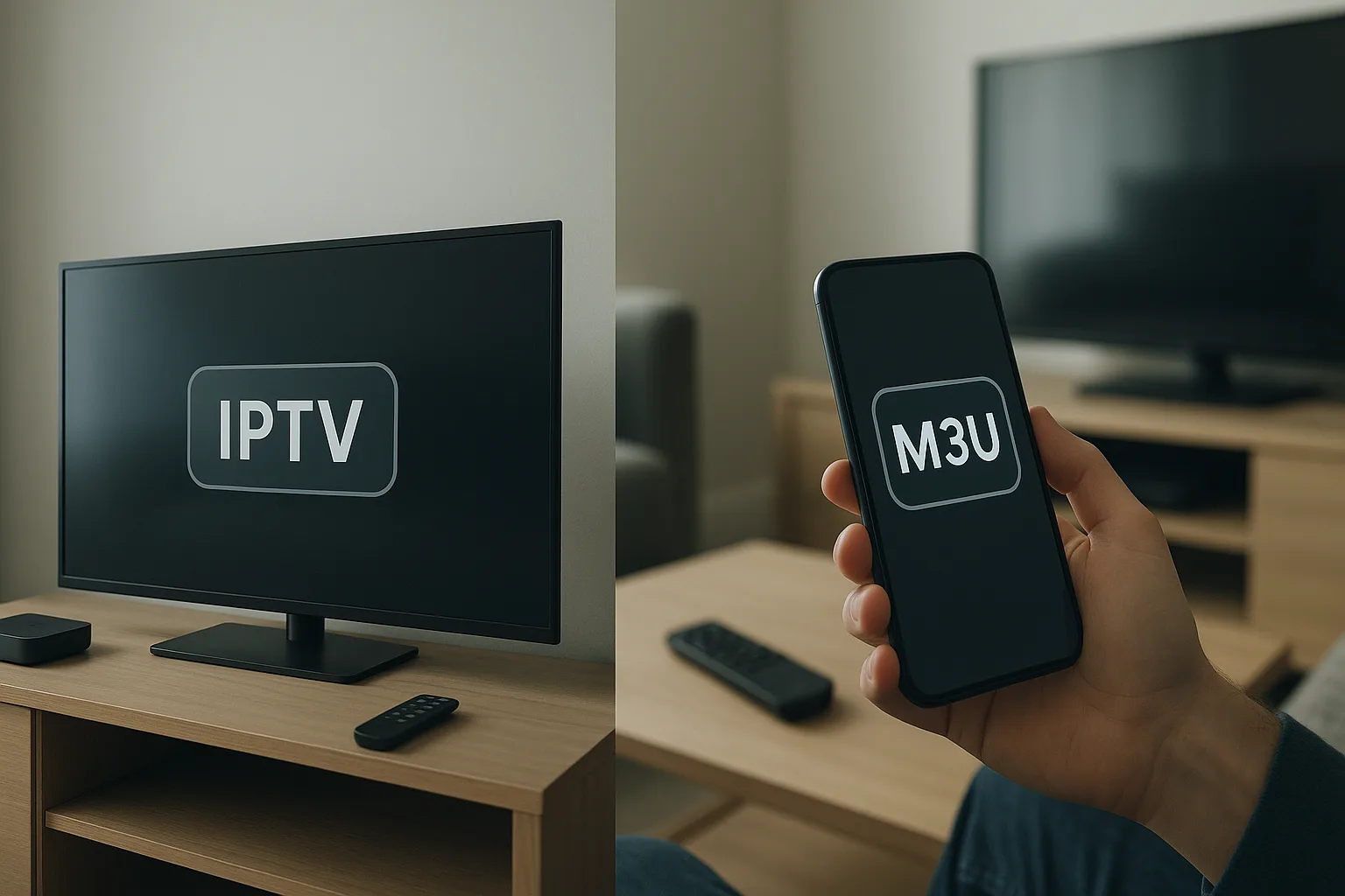 Split-screen of various IPTV formats including M3U